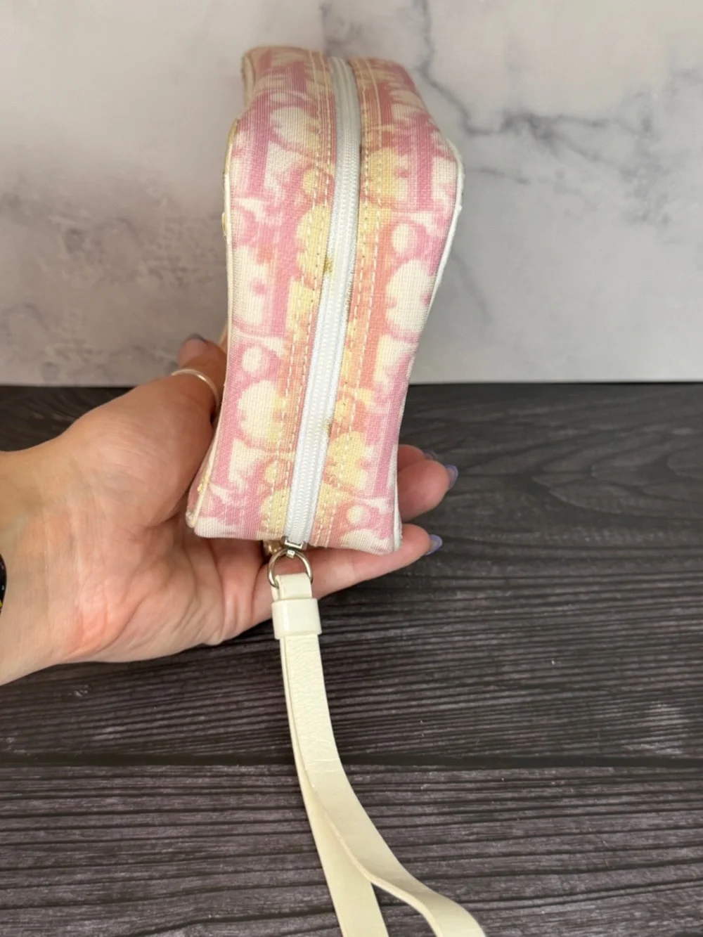 Dior Vintage Pink Trotter Wristlet Pouch Monogram Canvas Zip Bag Y2K - Picture 4 of 8